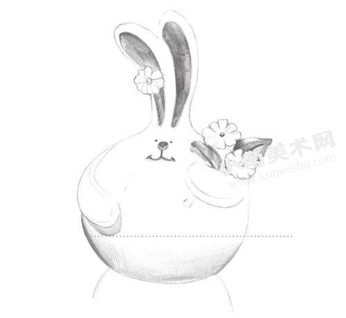 瓷兔摆件的素描画法步骤图示03