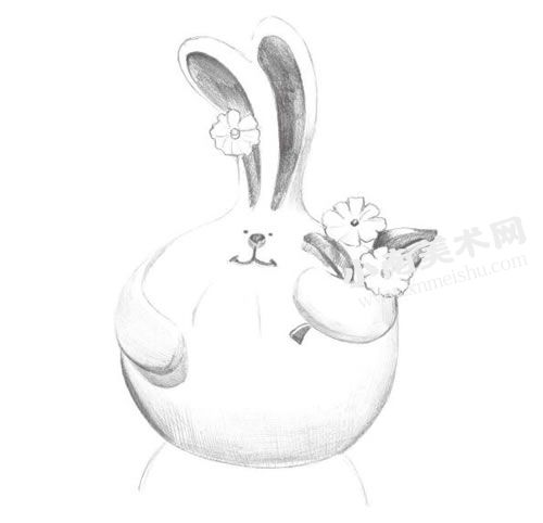 瓷兔摆件的素描画法步骤图示04