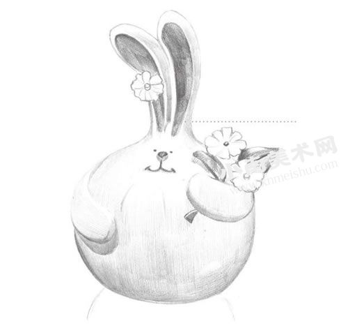 瓷兔摆件的素描画法步骤图示06