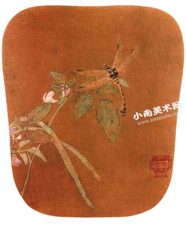 宋代佚名《豆荚蜻蜓图》绢本古画高清大图