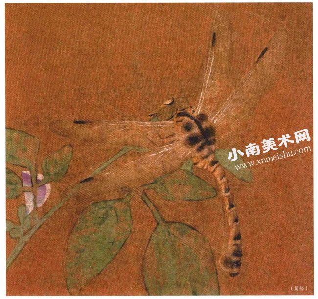 宋代佚名《豆荚蜻蜓图》绢本古画局部