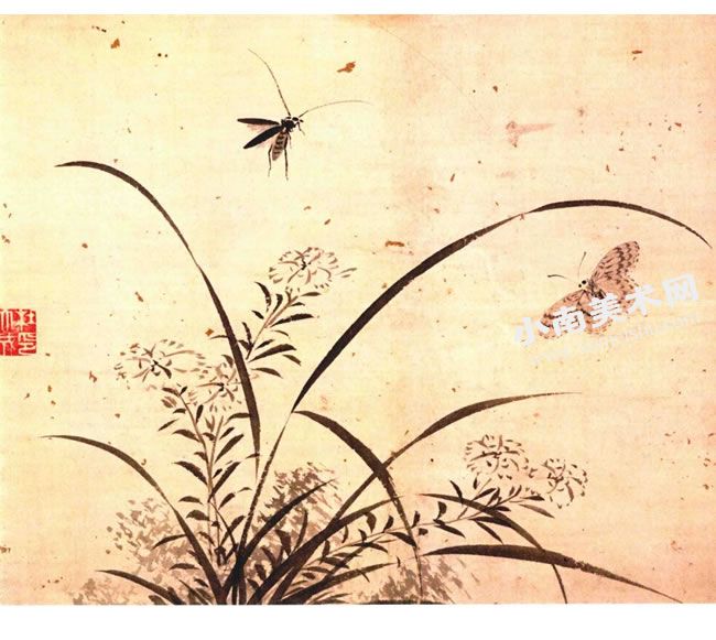 明代杜大成《花蝶草虫图之二》纸本古画高清大图