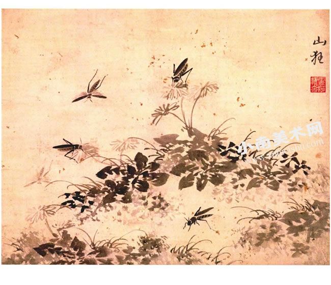 明代杜大成《花蝶草虫图之三》纸本古画高清大图