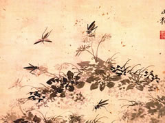 明代杜大成《花蝶草虫图之三》纸本古画赏析