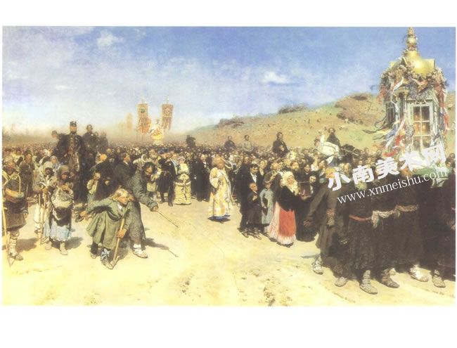 列宾《库尔斯克省的宗教行列》油画高清大图