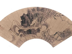 明代文徴明《松石图》扇面纸本水墨古画欣赏