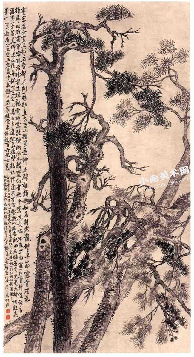 清代李鱓《五松图》轴古画高清大图