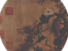 宋代佚名《猿猴摘果图》绢本水墨古画欣赏