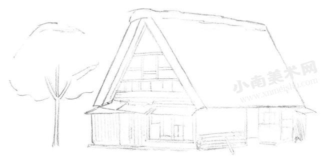 乡村小屋的素描画法步骤图示01