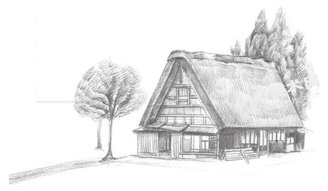 乡村小屋的素描画法步骤图示05