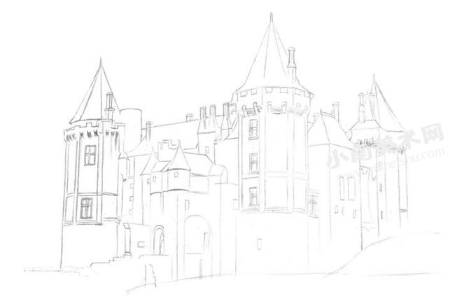 古堡的素描画法步骤图示01