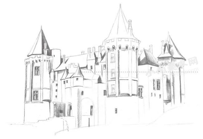 古堡的素描画法步骤图示02