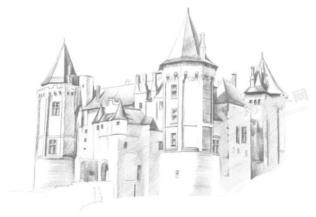 古堡的素描画法步骤图示03