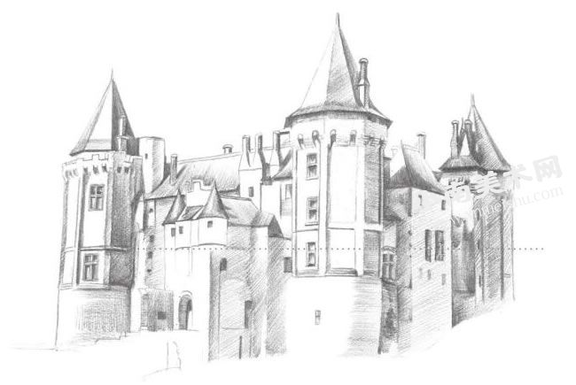 古堡的素描画法步骤图示04