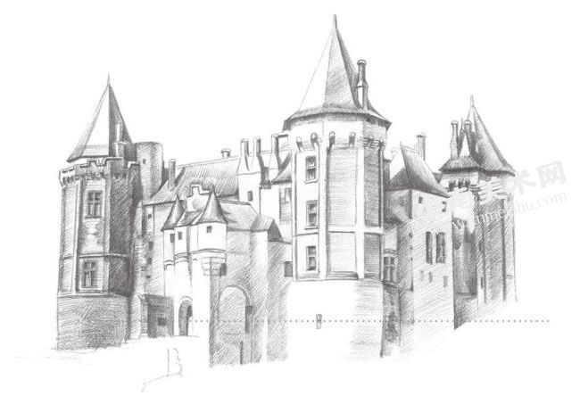 古堡的素描画法步骤图示05