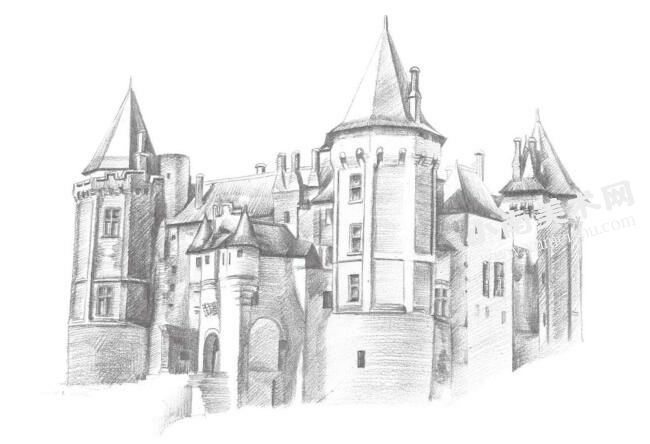 古堡的素描画法步骤图示06