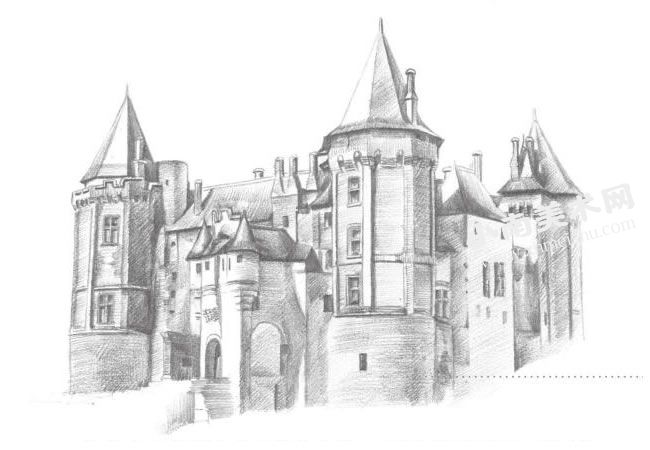 古堡的素描画法步骤图示07