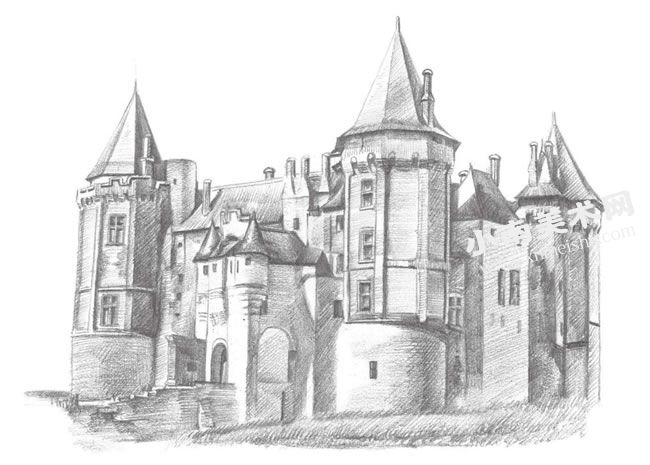 古堡的素描画法步骤图示09