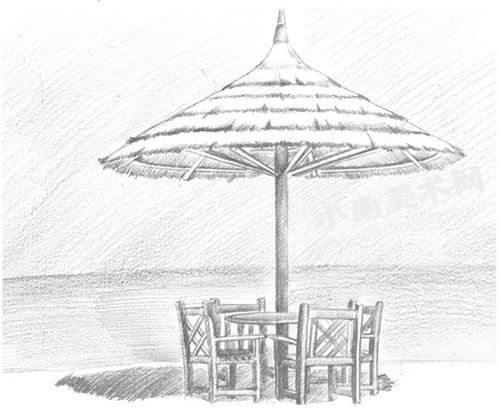 沙滩小景的素描画法步骤图示10
