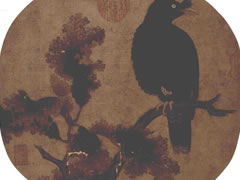 宋代佚名《秋树鸜鹆图》绢本设色古画欣赏
