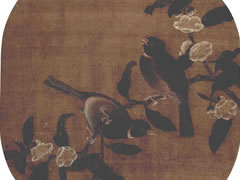 明代佚名《花卉双禽图》绢本设色古画欣赏