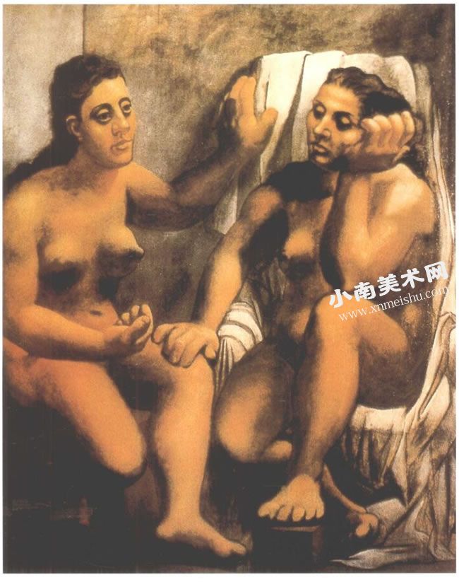 毕加索《两个坐着的裸女》油画高清大图