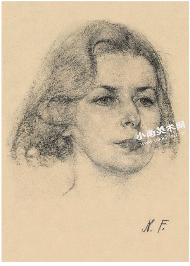 尼古拉•费钦《梳短发的女士》素描作品高清大图
