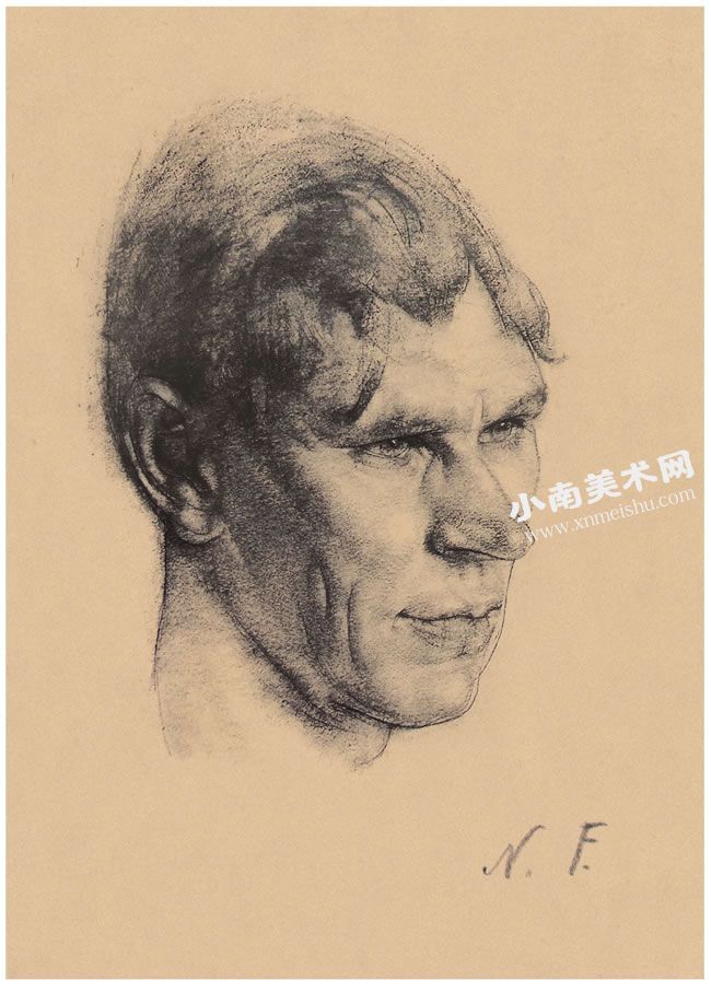 尼古拉•费钦《侧面的男子》素描作品高清大图