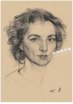 尼古拉•费钦《女性肖像》素描作品高清大图