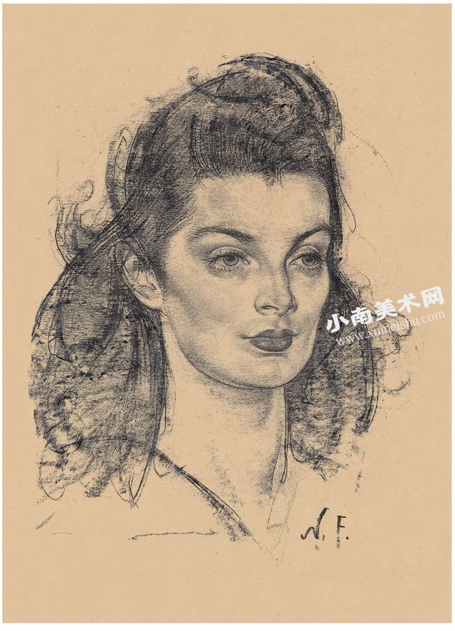 尼古拉•费钦《艾伦的肖像》素描作品高清大图