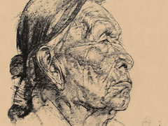 尼古拉•费钦《仰视的印第安老者》素描作品欣赏