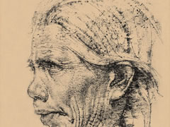 尼古拉•费钦《侧面的印第安老者》素描作品欣赏