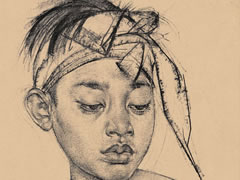 尼古拉•费钦《戴围巾的巴厘岛男孩》素描作品欣赏