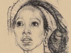 尼古拉•费钦《戴头巾的巴厘岛女子》素描作品欣赏