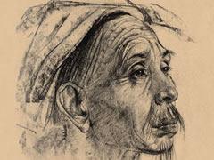 尼古拉•费钦《戴头巾的巴厘岛老者》素描作品欣赏