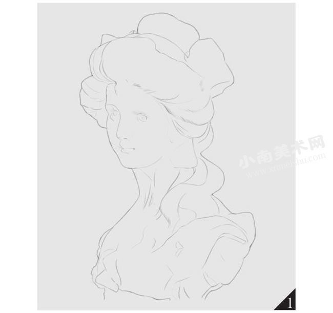 “西洋少女胸像”的石膏素描作画步骤图示01