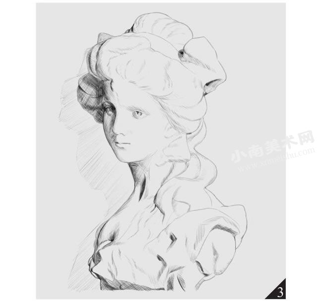 “西洋少女胸像”的石膏素描作画步骤图示03