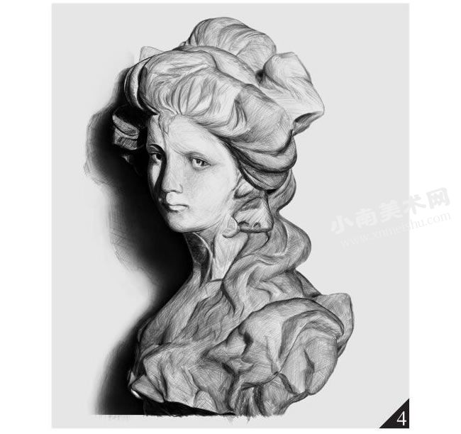 “西洋少女胸像”的石膏素描作画步骤图示04