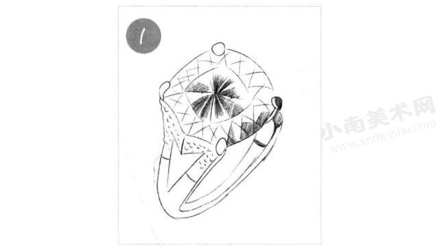 钻石戒指素描绘制步骤图示01