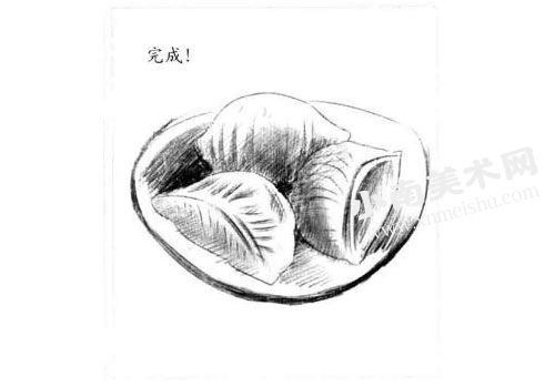一盘饺子素描绘制步骤图示06