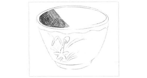 小花碗的素描绘制步骤图示02
